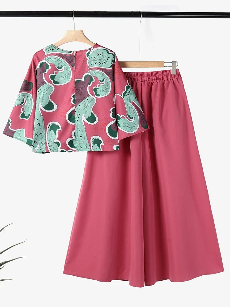 2025 ZANZEA Summer Trousers Suit Women 2PCS Outfit Stylish Work Matching Sets 3/4 Sleeve Printed Blouse Loose Wide Leg Pant Sets