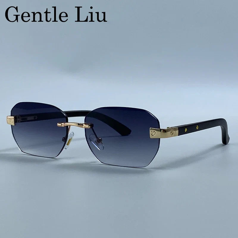 Small Square Rimless Sunglasses Men 2026 Luxury Designer Vintage Polygon Rectangle Shades Gold Metal Eyewear Retro Sun Glasses