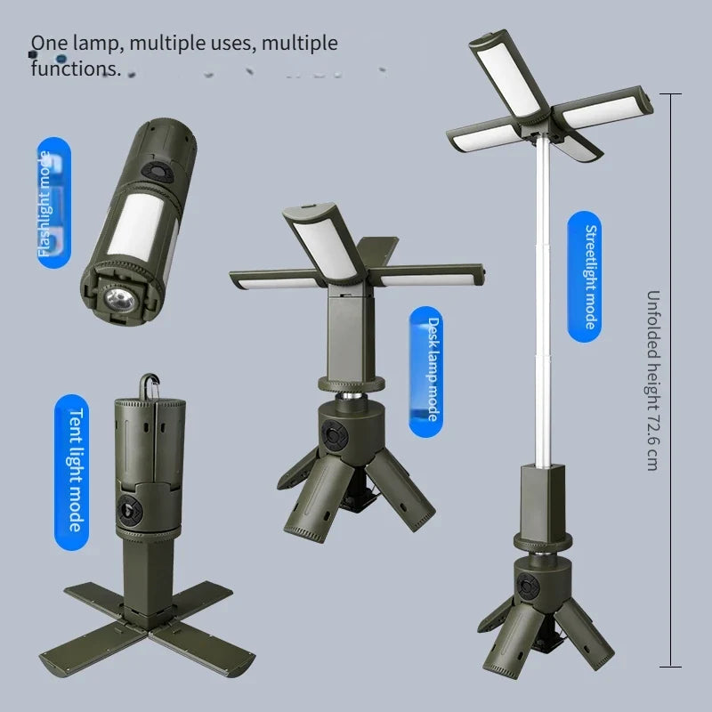 Telescopic Camping Light, Rechargeable Led Multifunctional Lantern, Cordless Dimmable Work Site Lighting, Camping Tent Light, Portable Power Supply (Green) Camping Light