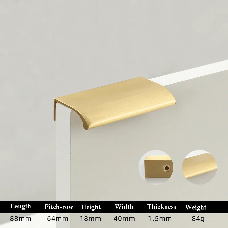 Long Hidden Brass Handle Invisible Solid Brass Pull for Kitchen Cabinet Gold Drawer Knobs Furniture Door Handles