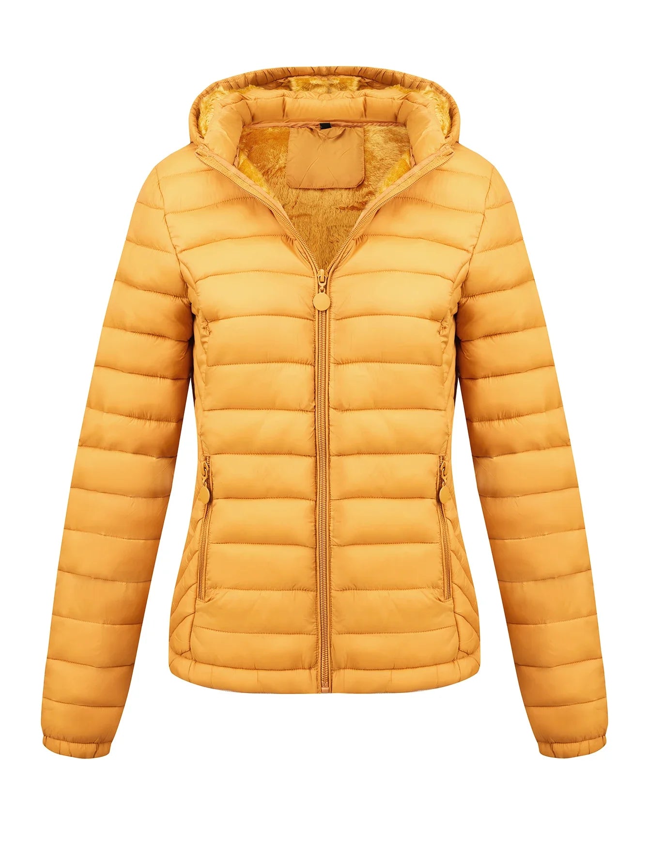 Women's Fashion Winter Padded Coat - Minimalist Hooded Puffer Jacket with Pockets for Fall/Winter