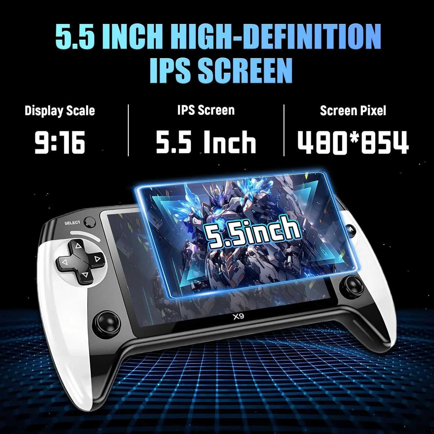 X9 Retro Handheld Game Console, Saker Game Console 5.5-Inch HD IPS Screen, 20000+ Classic Games,TV Connection,Expandable Storage