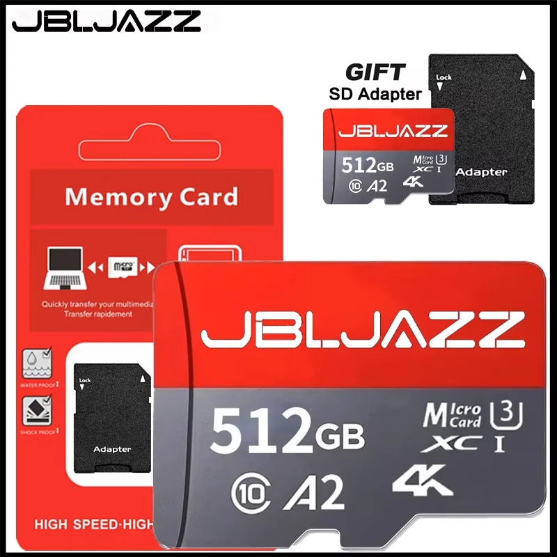 Class 10 Micro TF SD Card 256GB 512GB 64GB Memory Card High Speed Flash A2 Mini TF SD Card for Smartphone Camera Flash Storage