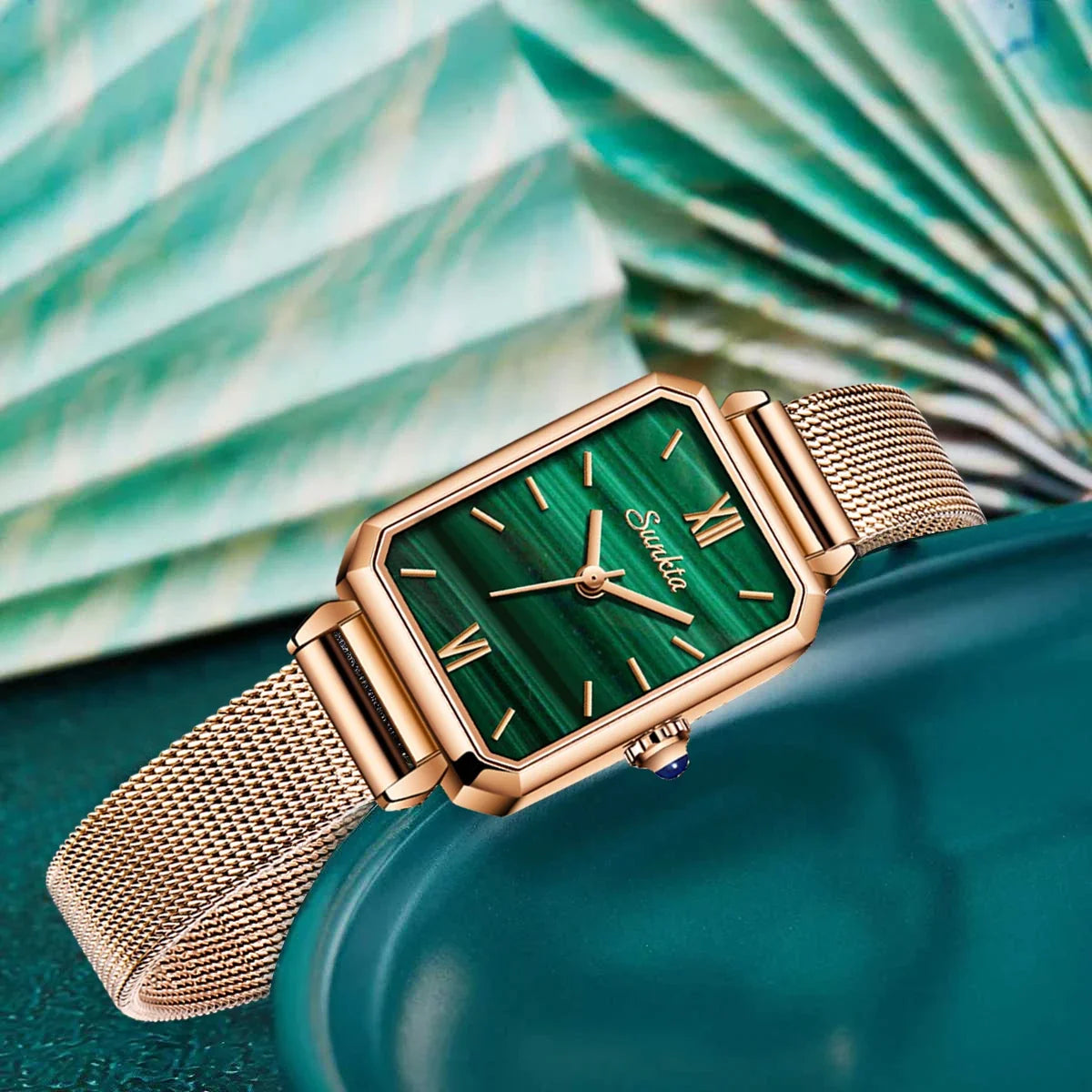 Women's Rectangular Quartz Watch with Mesh Band