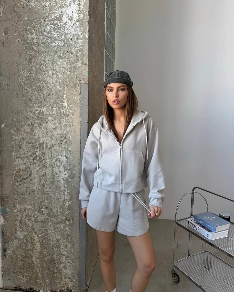 Womens Classic Hoodies and Short Suits Pants Tracksuits Sold Two 2 Piece Outfit Zip Up Sweatshirt Sporty Basic Casual Sweatsuits