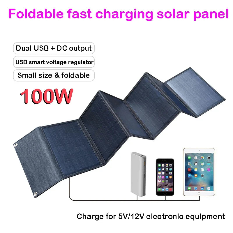100W Solar Panel Folding Bag Usb+dc Output Solar Charger Portable