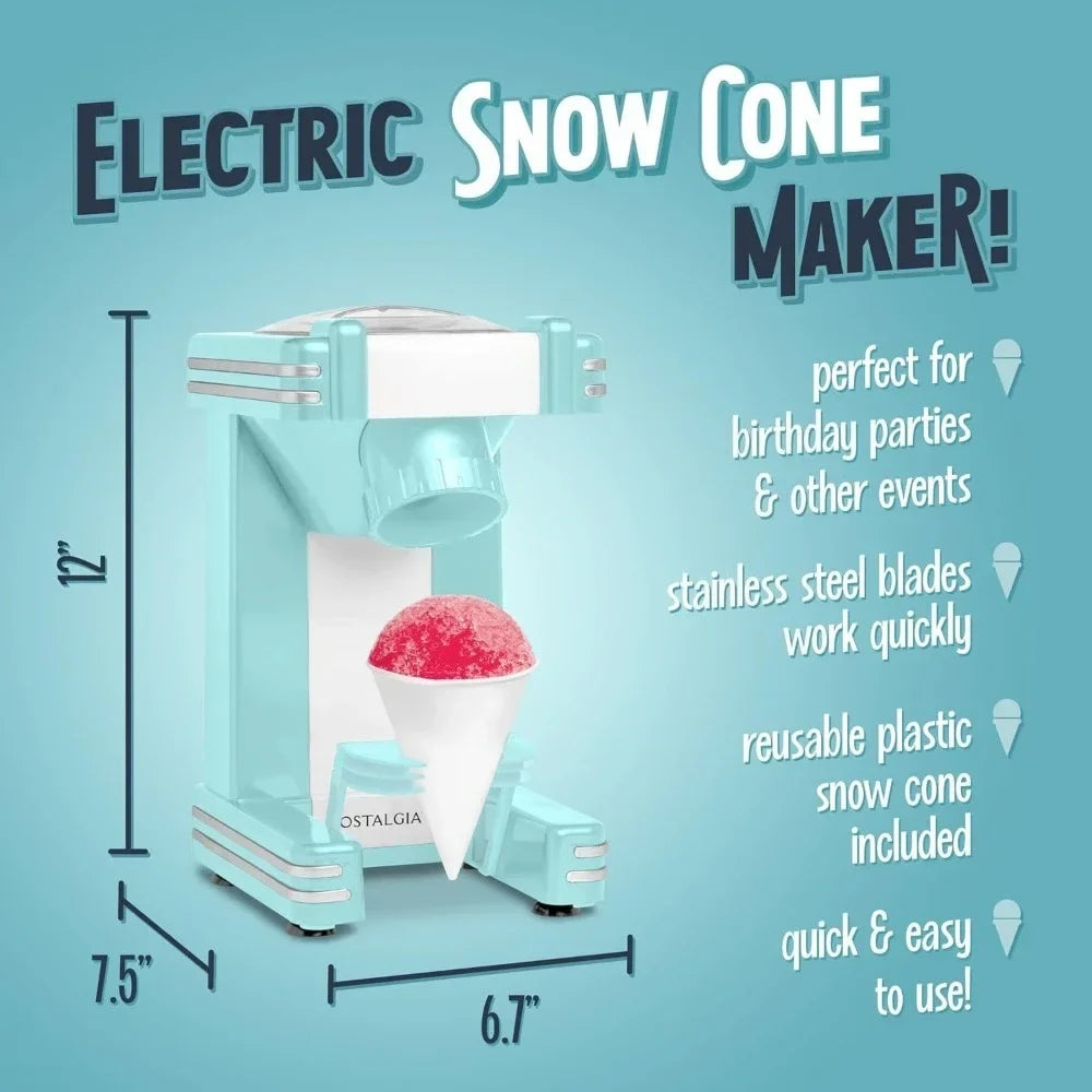 New Upgrade US Shipping Single Serve Retro Snow Cone Machine Countertop Shaved Ice Maker for Slushies Hawaiian Ice with Reusable
