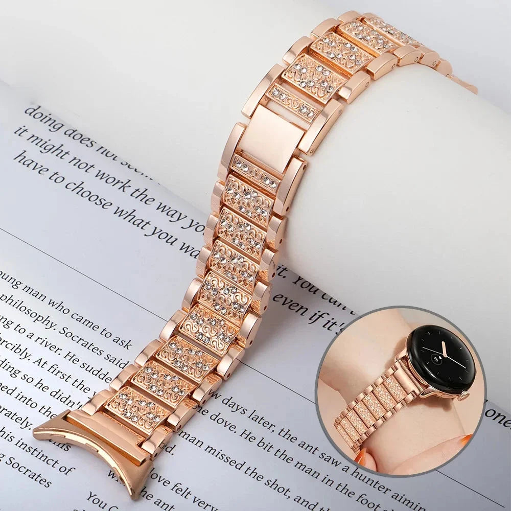 Google Pixel Watch 5, 4 & 3 Rhinestone Stainless Steel Link Band