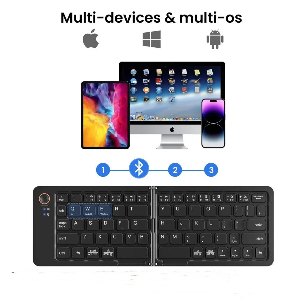 Wireless Keyboard Folding Keyboard Portable Bluetooth Keyboard Foldable Mini Keyboard For Windows Android IOS Laptop Tablet