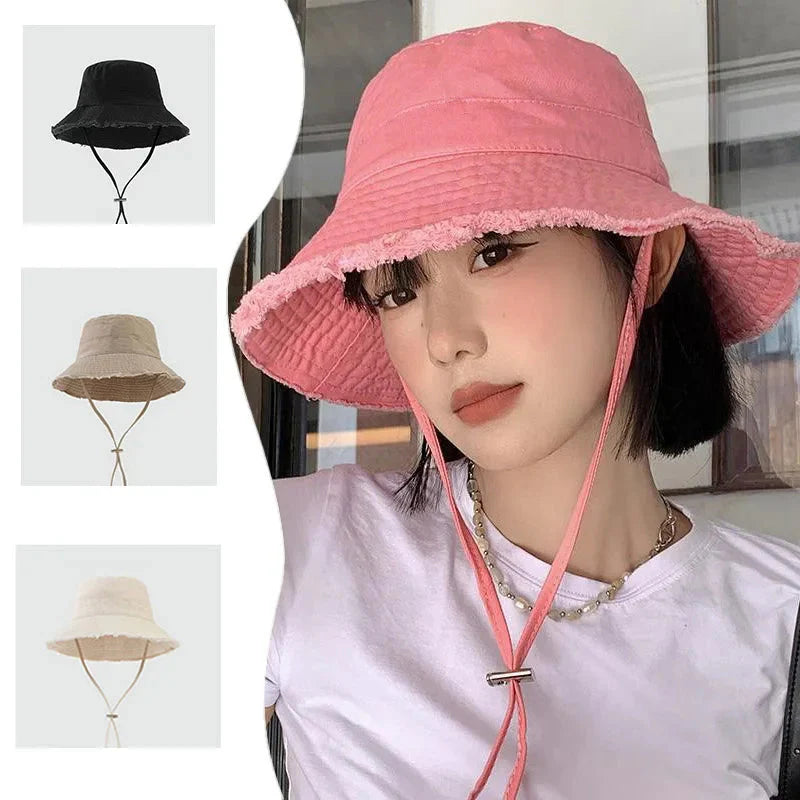 Sombrero de pescador unisex de algodón con borlas