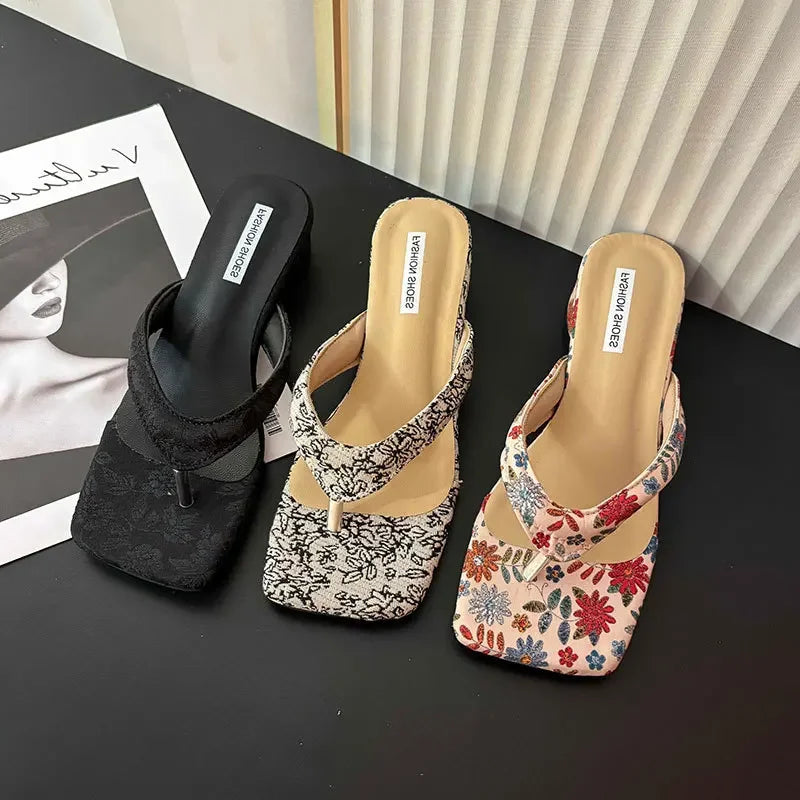 Summer Clip Toe Women Slippes New 2025 Fashion Elegant Wedges Heel Slides Shoes Ladies Casual Outdoor Beach Flip Flops Sandalias