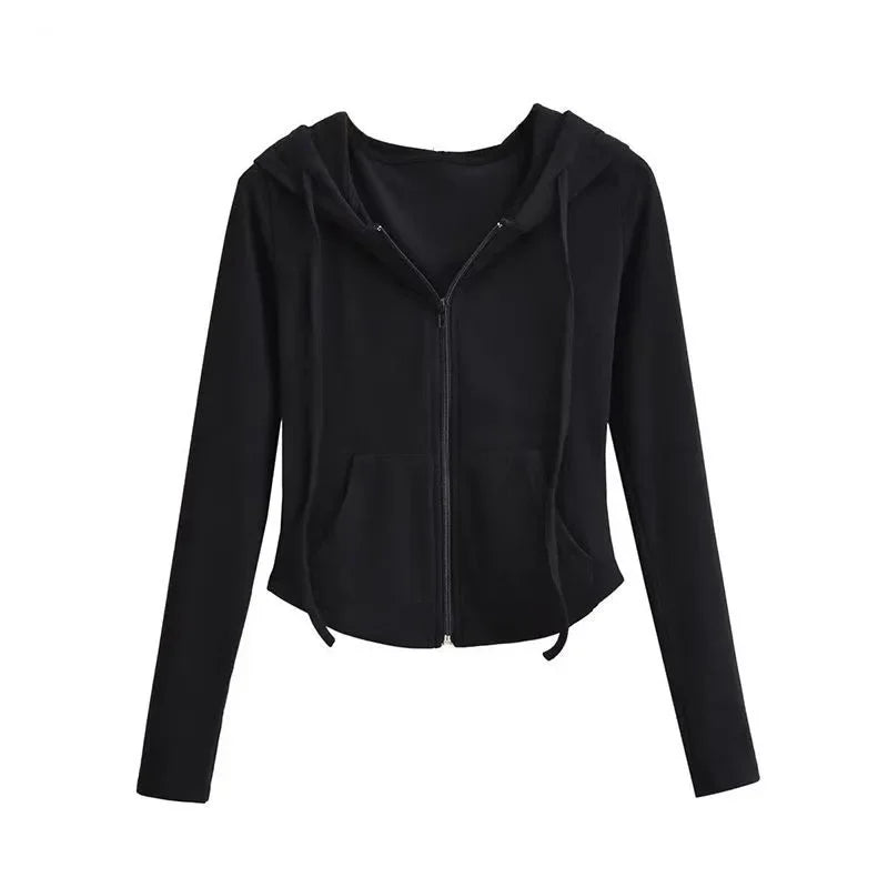 Sudadera con capucha corta Lucyever Y2K de corte ajustado y cremallera