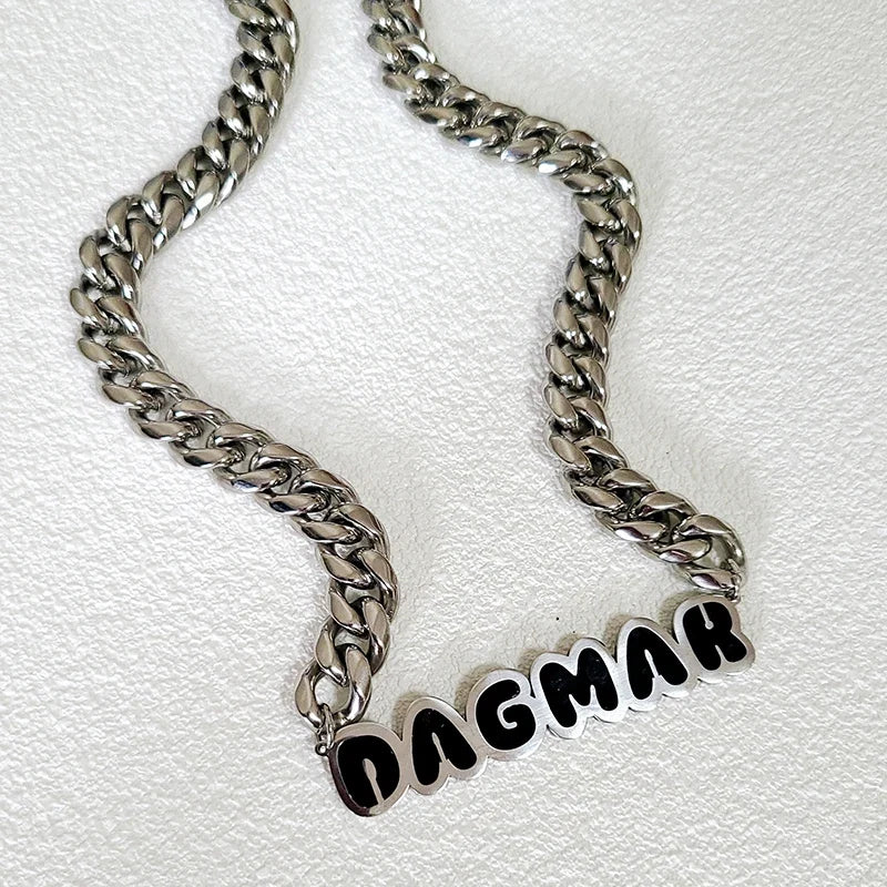 Customized Stainless Steel Painting  Color Name Necklace With 1.2CM Stainless Steel Cuban Chain  for Men /Women Hip Hop Jewelry