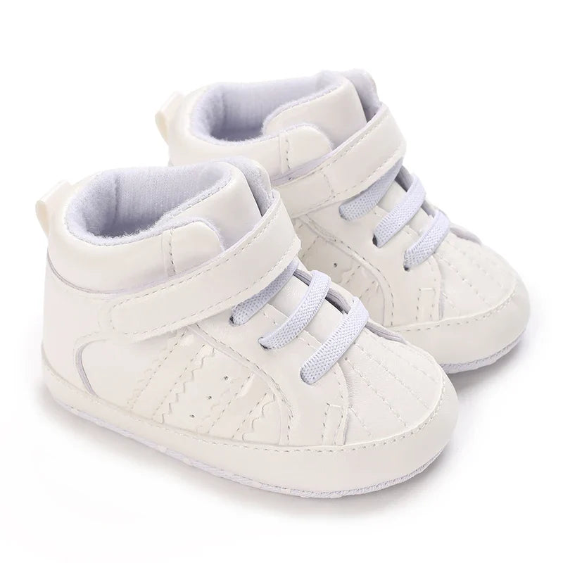 Baby Learning Walk Shoes, Striped PU Sports Shoes for Infants 0-18M, Soft Sole Lightweight Casual Footwear