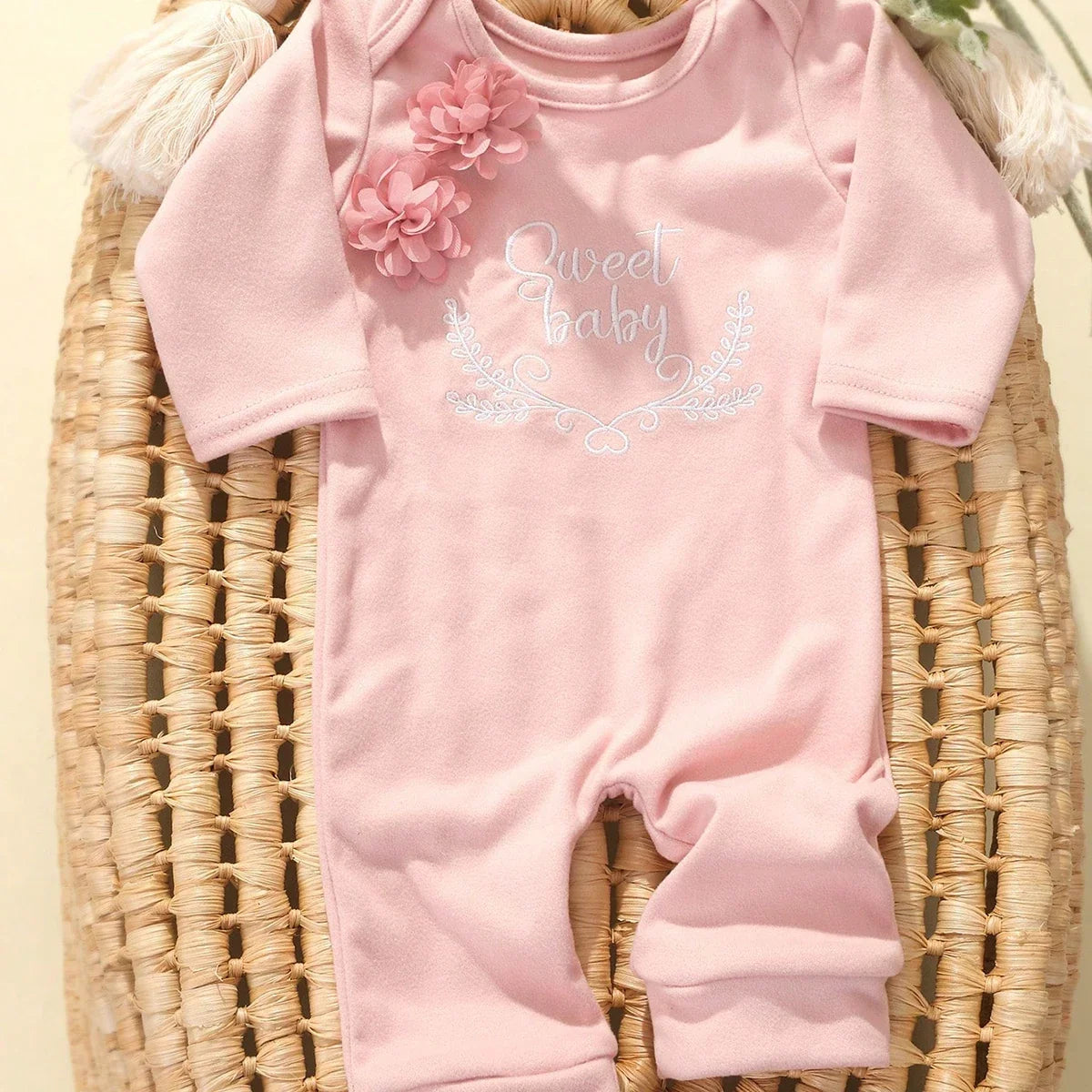 2pcs Newborn Rompers Spring Autumn Baby Girl Clothes Floral Cotton Blend Jumpsuit Overall + Hat Suit for 0-6 months