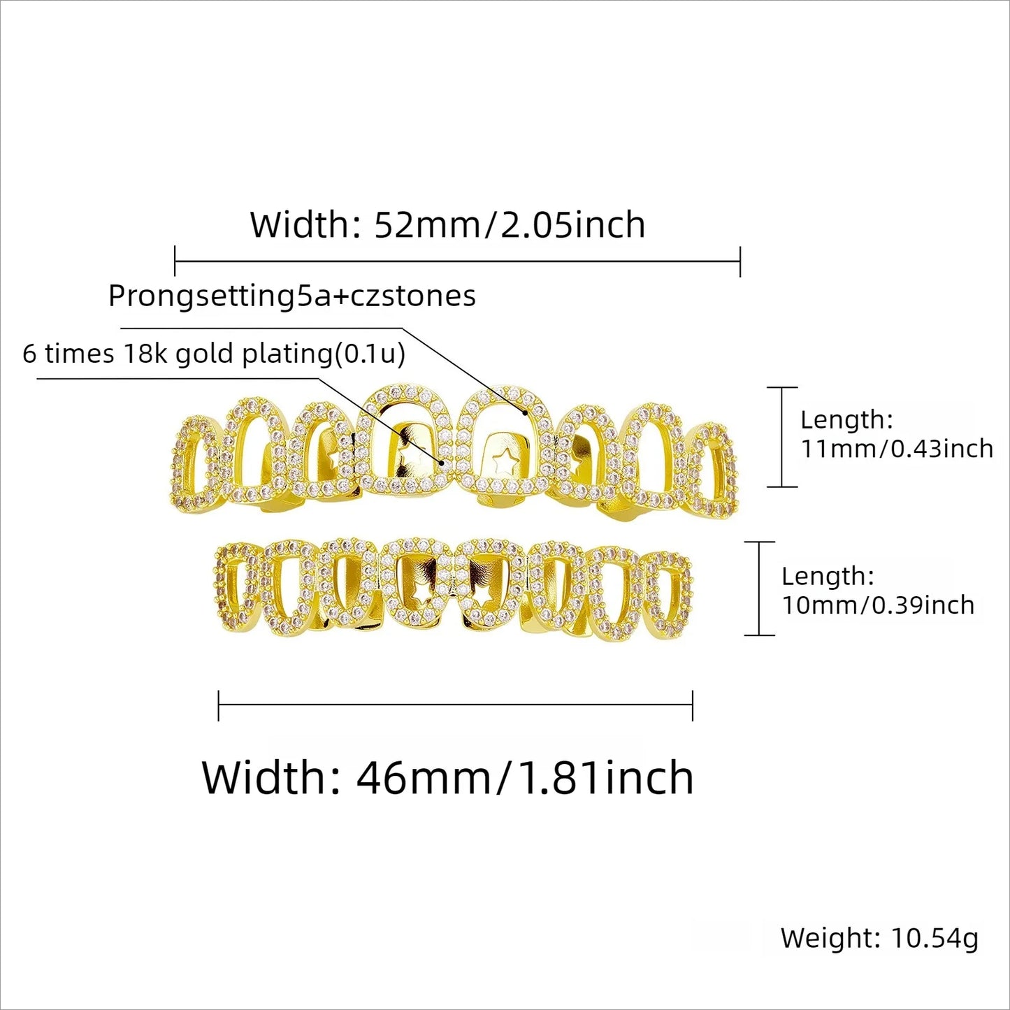 HipHop CZ Teeth Set For Unisex Top Bottom Mouth Gold Silver Color Teeth Tooth Cap Removable Dental Fashion Jewelry