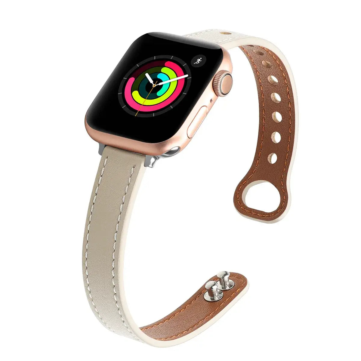 Apple Watch Slim Stitched Leather Band with Stud Closure