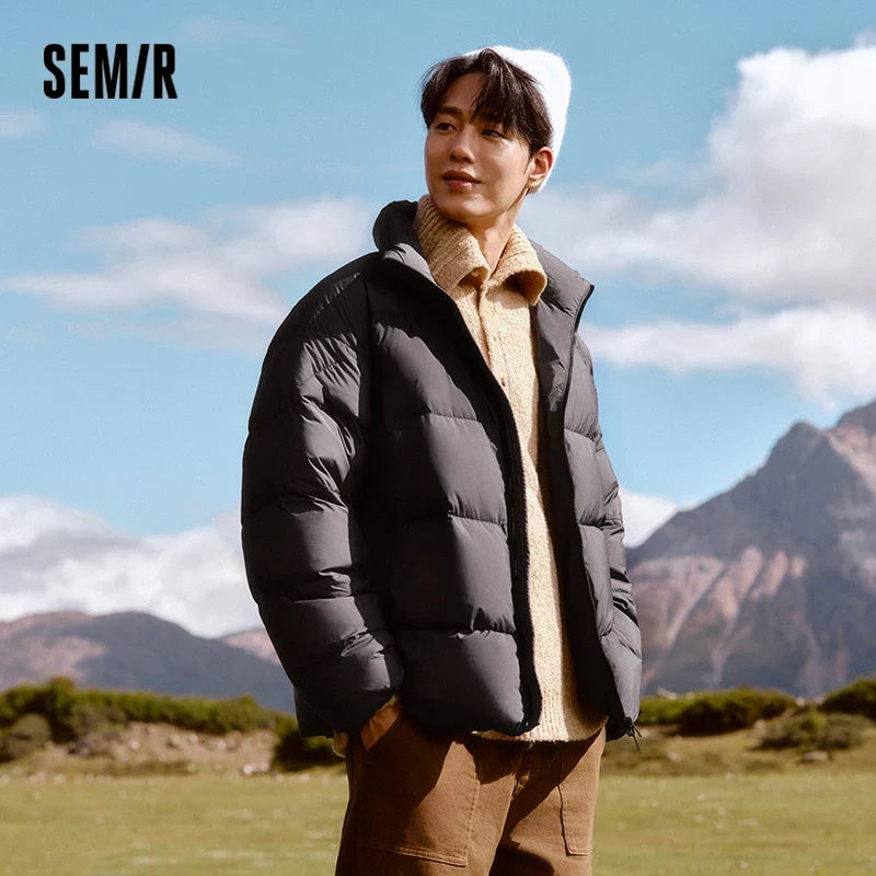 Semir Down Jacket Men Winter Three-proof Windproof Waterproof Stain Resistant Thick Stand Collar Puffer Coat Lightweight Warm