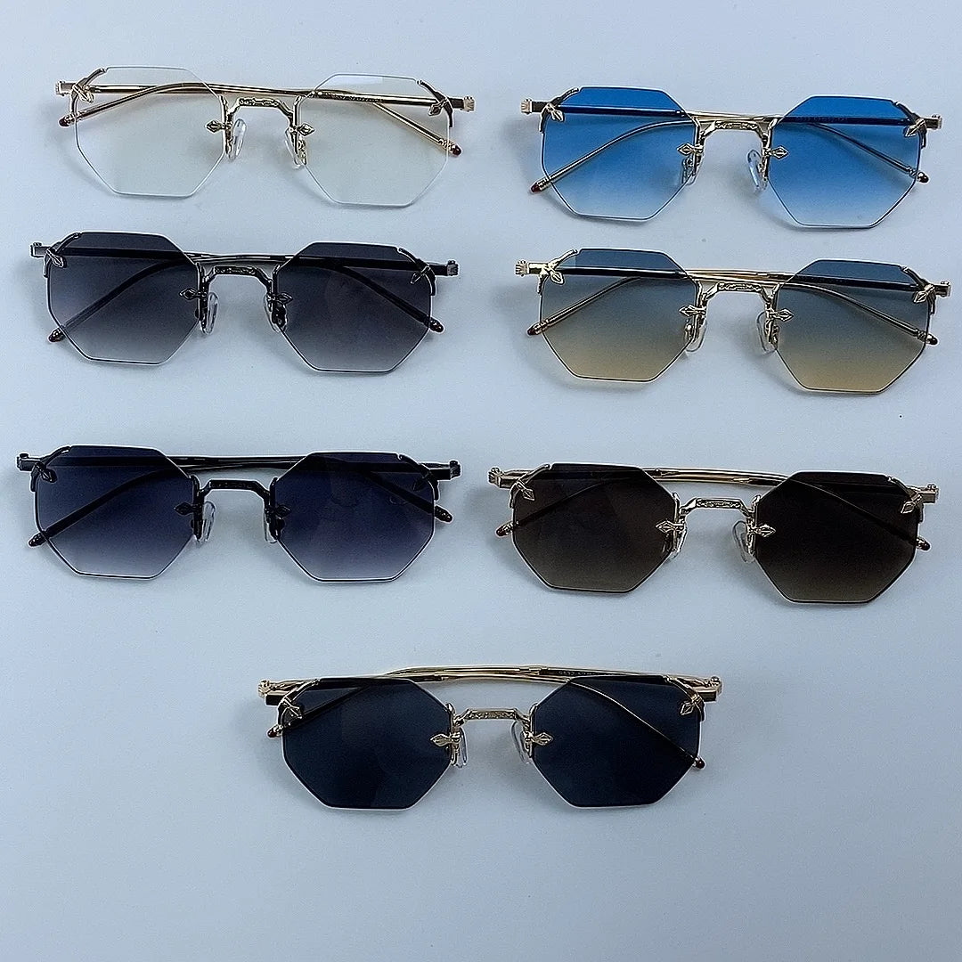 Vintage Rimless Octagon Sunglasses Men 2026 Luxury Designer Steampunk Gold Metal Frame Sun Glasses Retro Hip Hop Frameless Shade