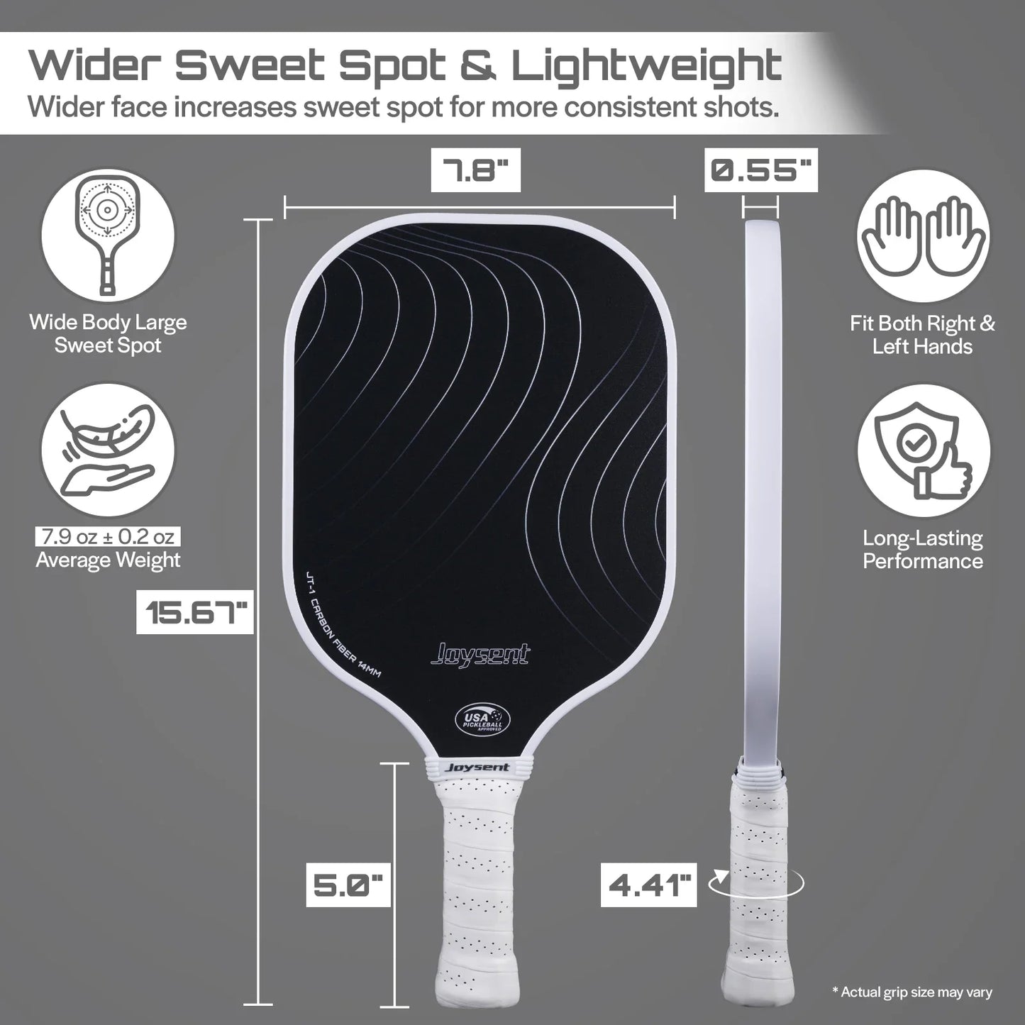 Joysent Pickleball Paddle USAPA T300 Carbon Fiber Pickleball Racket PP Honeycomb 14mm Pickle Ball Paddle For Beginner Men Women