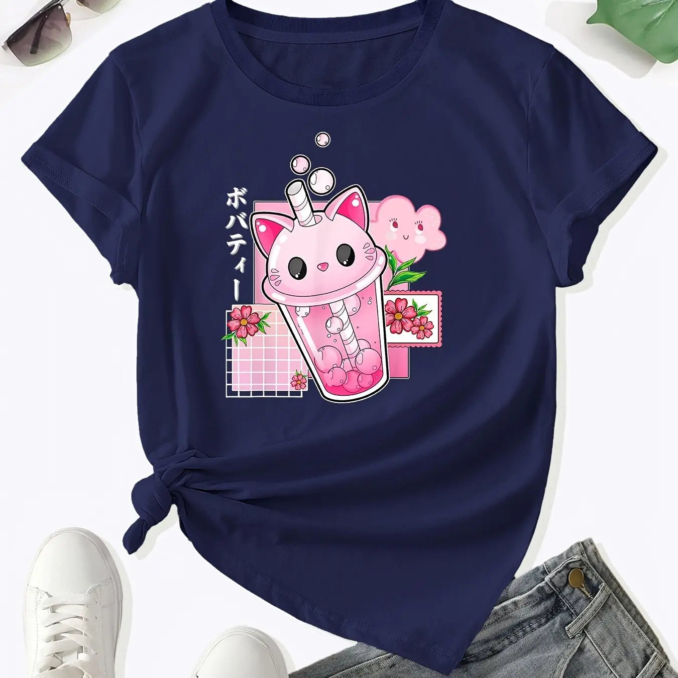 Camiseta con Taza de Gato y Té Boba