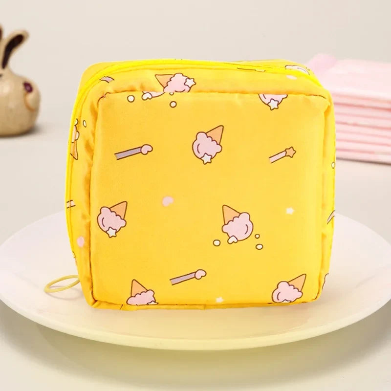 Zero Wallet Sanitary Napkin Storage Bag Portable Mini Simple Cartoon Cute Large Capacity Sanitary Cotton Portable Storage Bag
