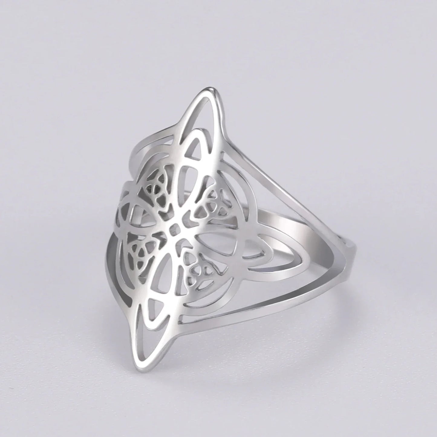 LIKGREAT Witch Knot Ring for Women Men Hollow Stainless Steel Finger Rings Celtic Vintage Amulet Protection Couple Jewelry Gifts