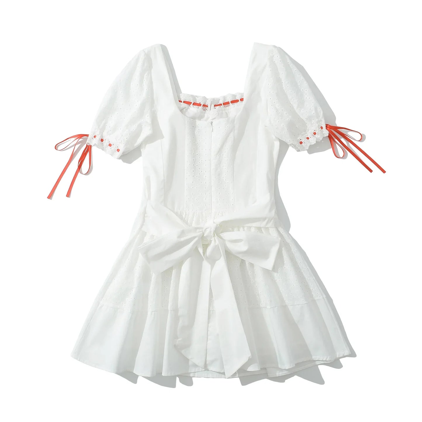 Foridol Bowknot White Summer Women's Dresses 2025 Square Collar Cotton Hollow Out Short Dress New in Vintage Beach Dress