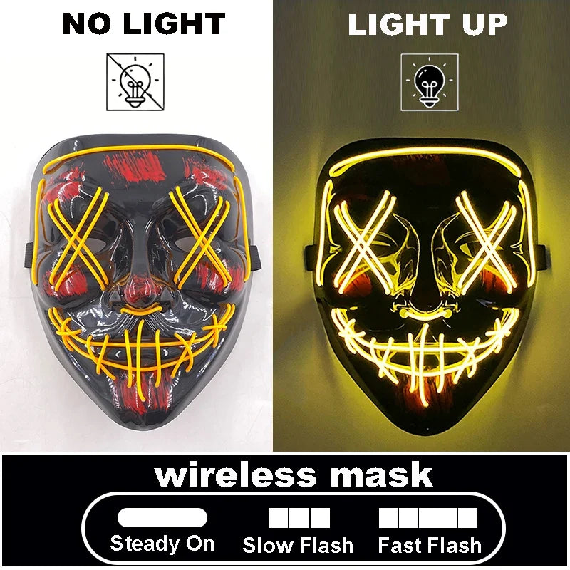 LED Light Up V For Vendetta Mask Anonymous Luminous Full Face Mask Glow In Dark Party Rave Halloween Cosplay Costume Props