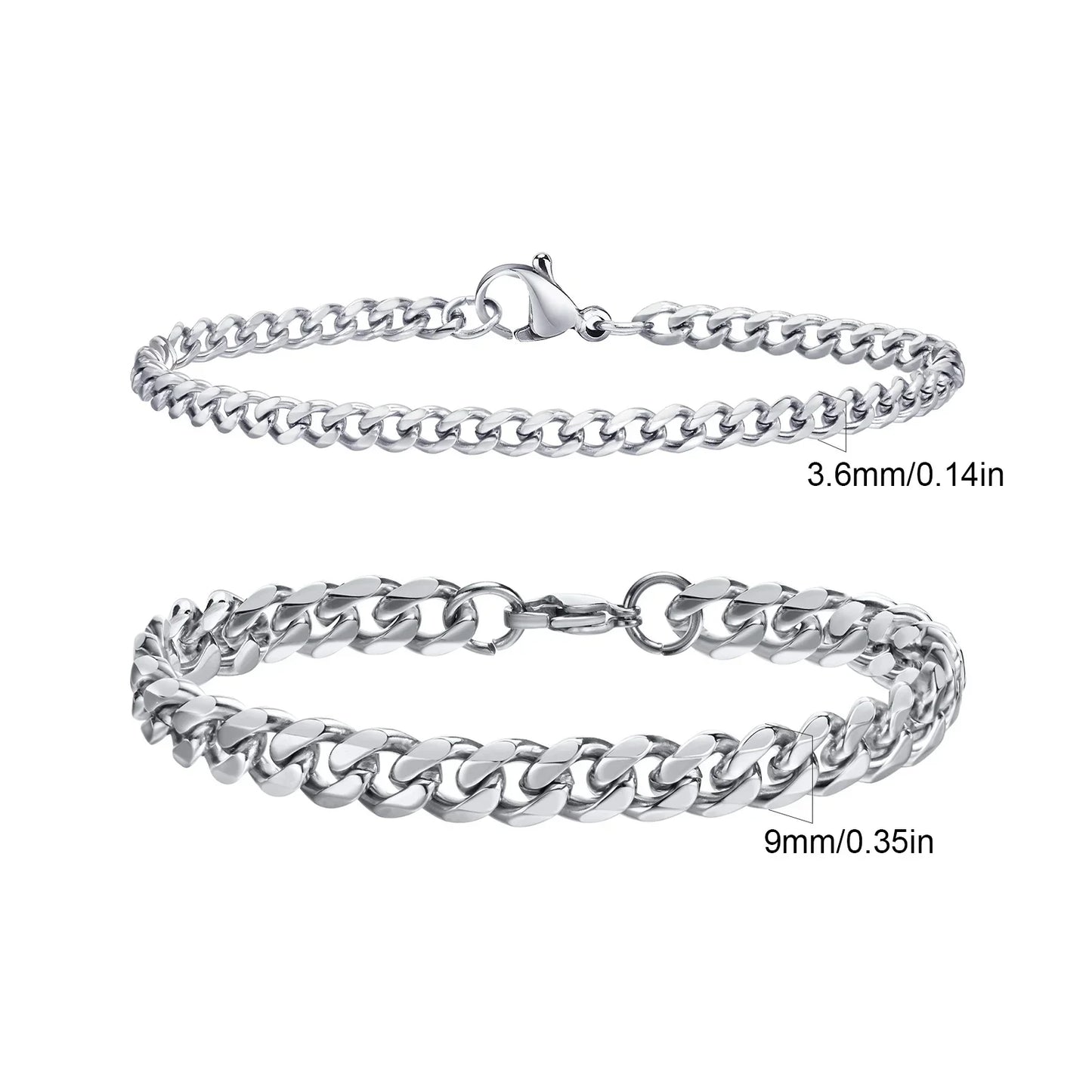 2pcs Men's Chain Bracelets, Stainless Steel Silver Gold Black Color