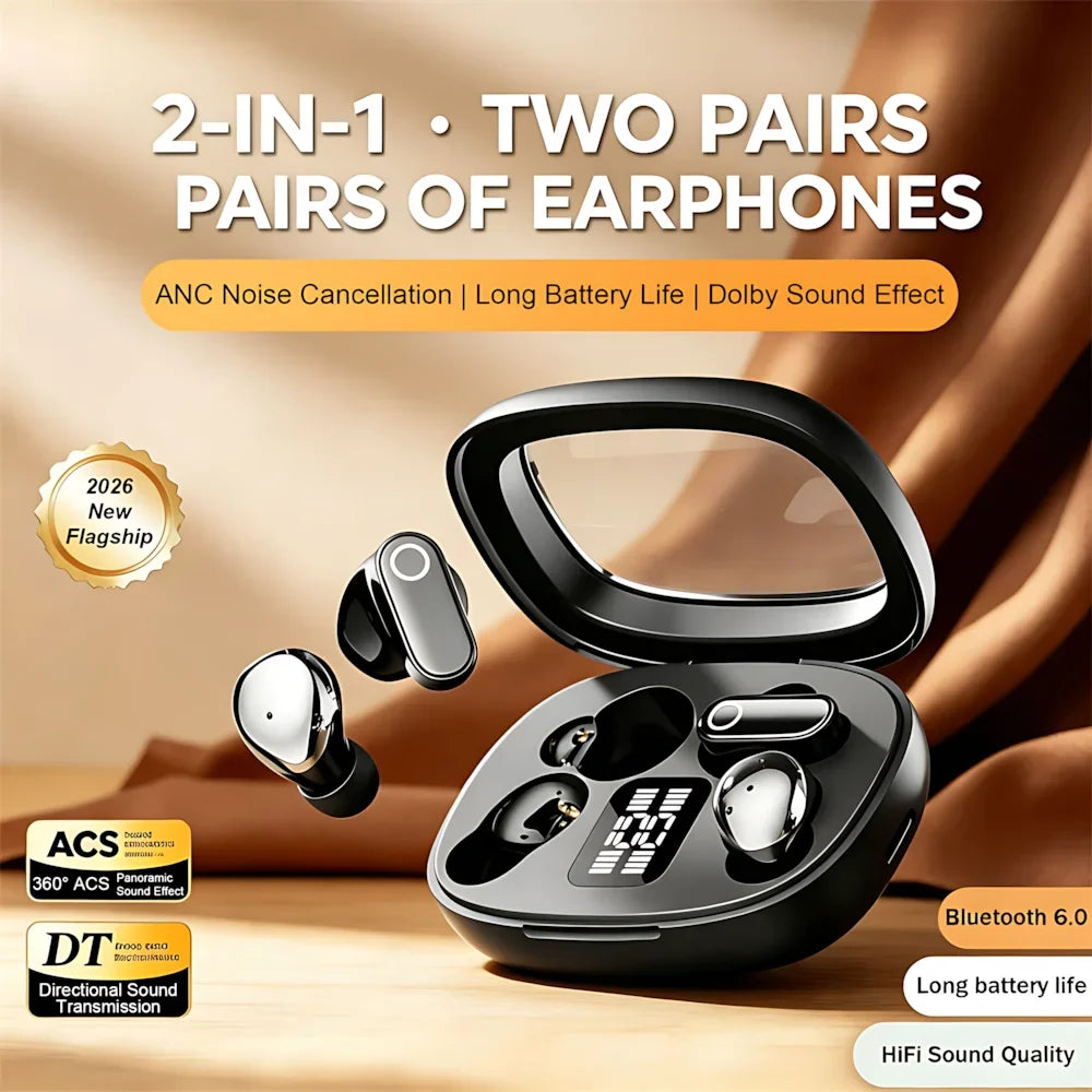 2-in-1 True Wireless In-ear Earphones Bluetooth Digital Earplug 9D Stereo 0 Delayed Game Couple Birthday Gift HD Call Headphones