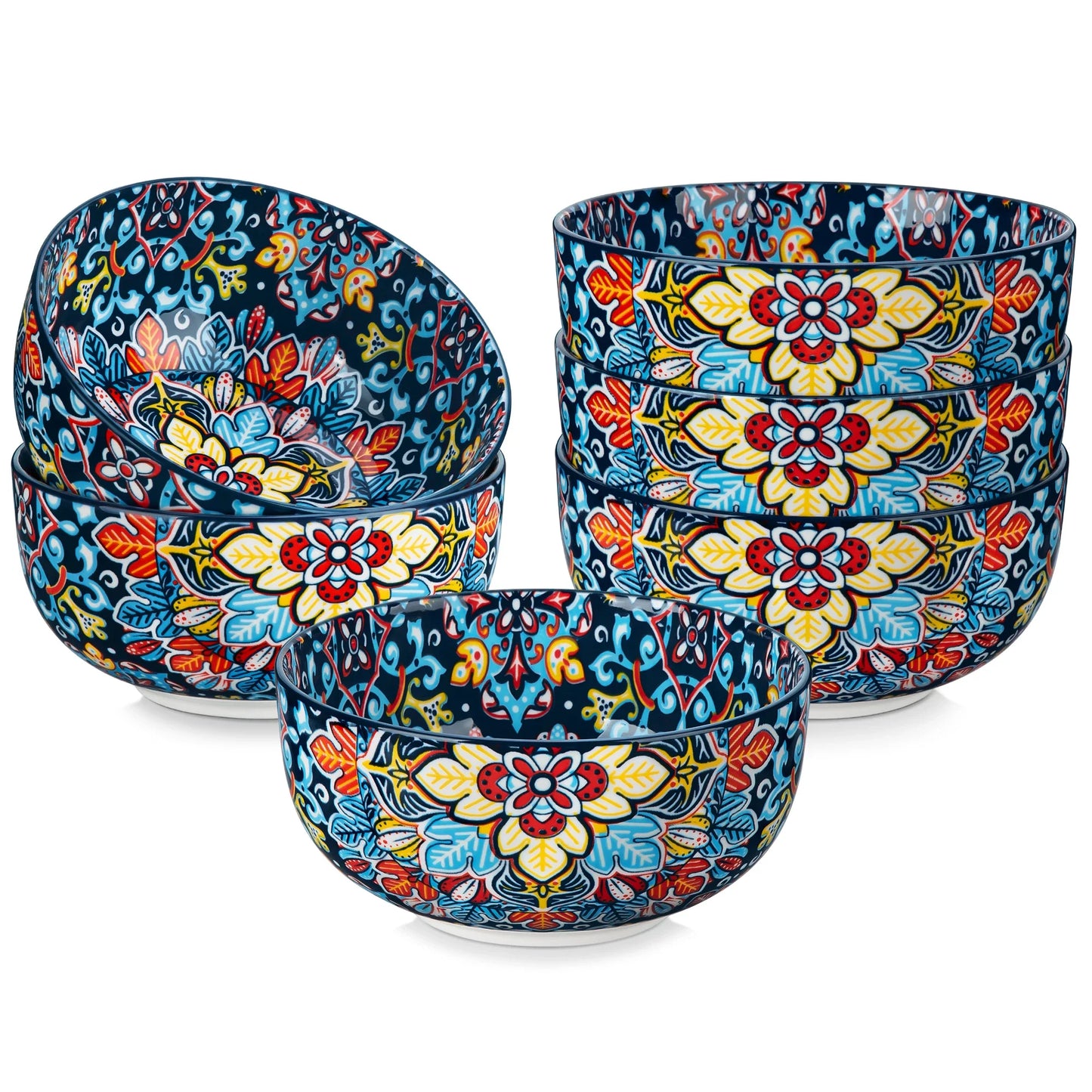 Malacasa Ceramic Bowls Set Floral Bohemian Style For Salad Cereal