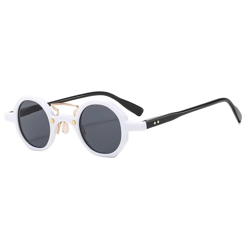 Vintage Small Round Women Sunglasses Fashion Clear Ocean Lens Shades UV400 Men Rivets Sun Glasses Oculus