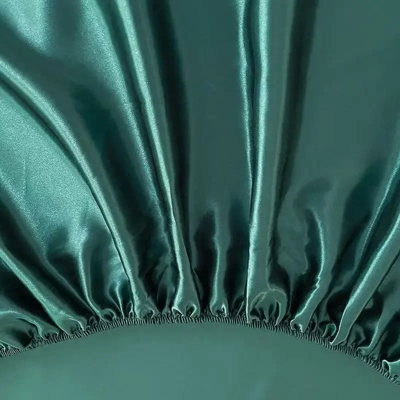 Summer Ice Silk Satin Fitted Sheet Solid Deep Pocket Mattress Cover Ultra Soft Wrinkle Resistant Bed Cover No Pillowcase For Sin
