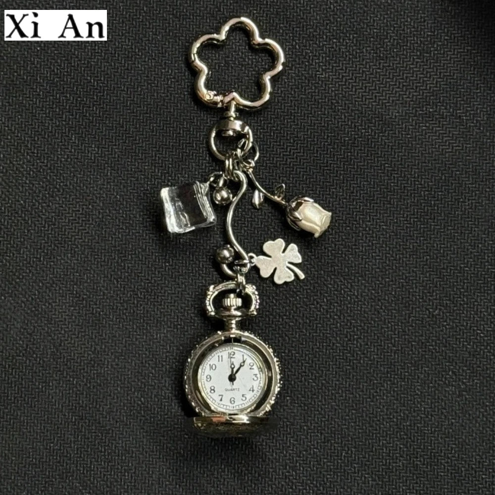 Original Hollow Heart Pocket Watch Chain Keychain Design Steampunk Clock Vintage Necklace Pendant Jewelry Watch Men Women Gift