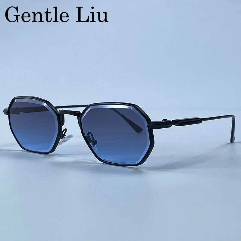 Retro Octagon Punk Sunglasses Men 2026 Luxury Designer Vintage Square Metal Frame Sun Glasses Gradient UV400 Steampunk Eyewear