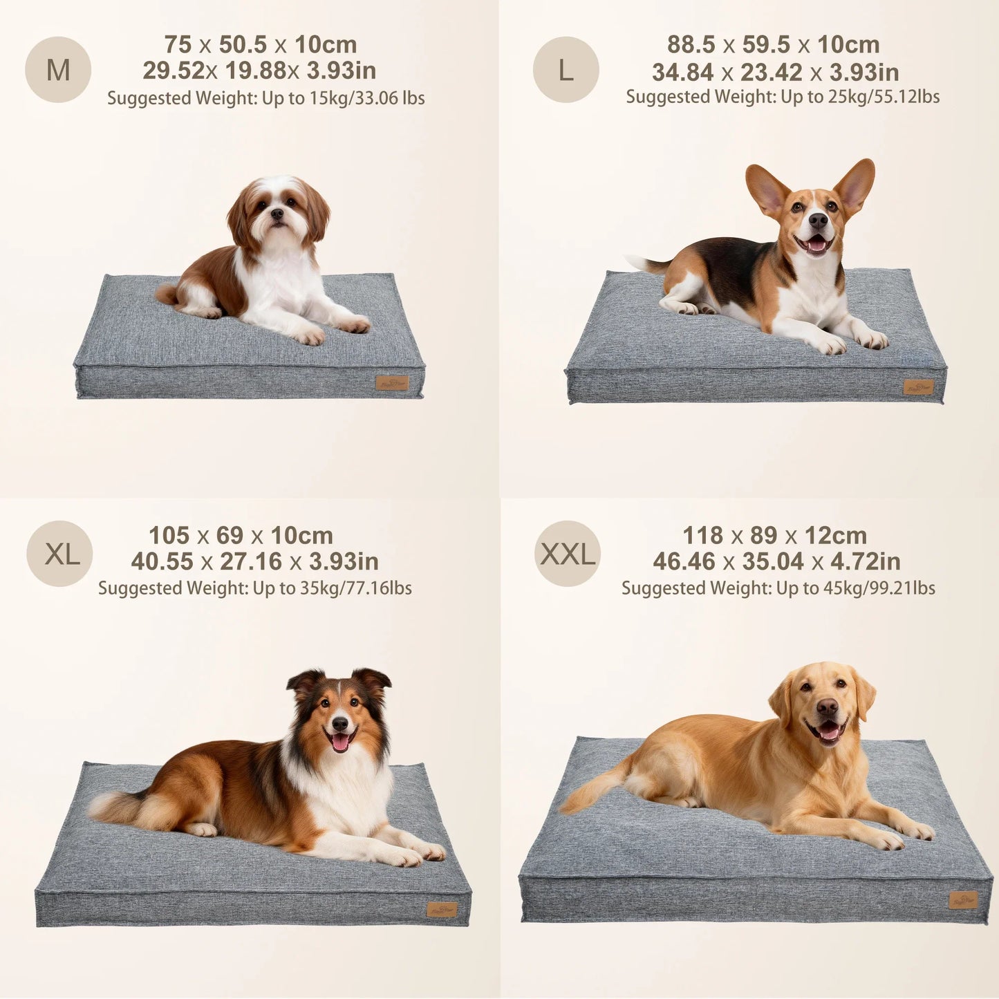 Large Dog Bed Washable Rectangular Dog Pet Pillow Bed with Linen Cover Foam Base Waterproof Lining Calming Sleep Pet Bed Mattress