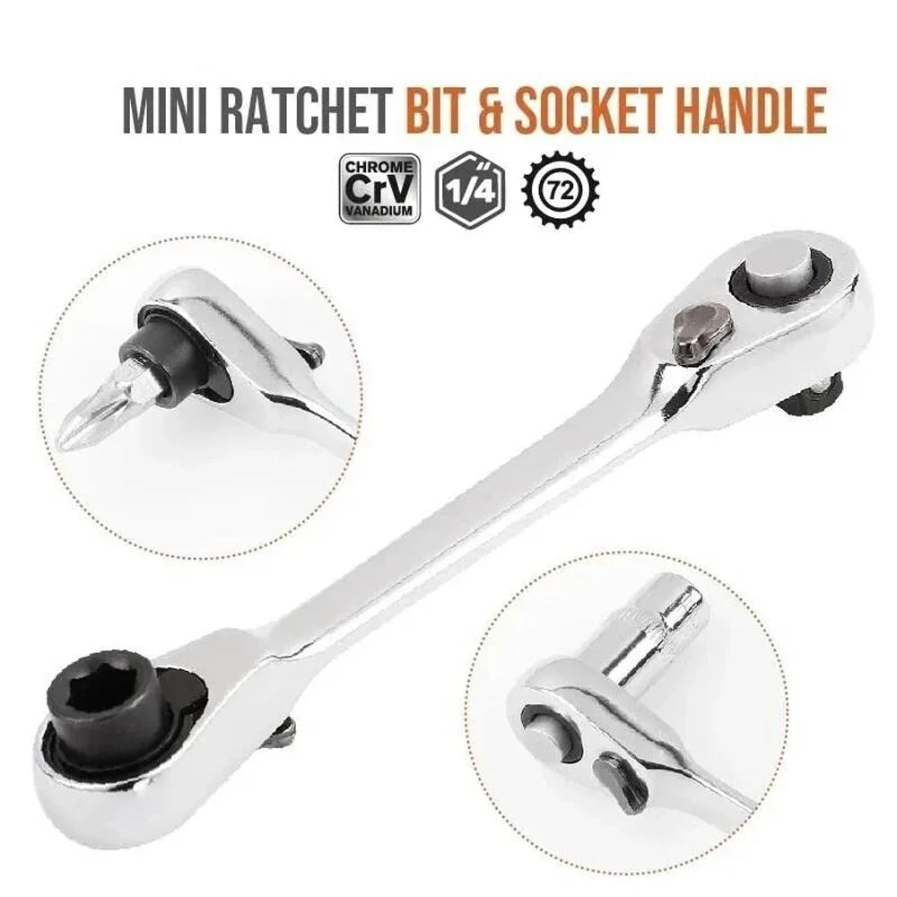 Mini Double Headed Ratchet Wrench 1/4 Inch Drive Socket Screwdriver Bit Driver Quick Release Ratchet Wrench Hand Tools