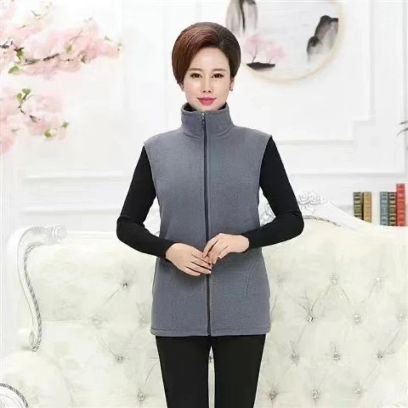 plus Size Women's Polar Fleece Vest Sleeveless Large Zipper Jacket Autumn Fashion Leisure Gilet for Women