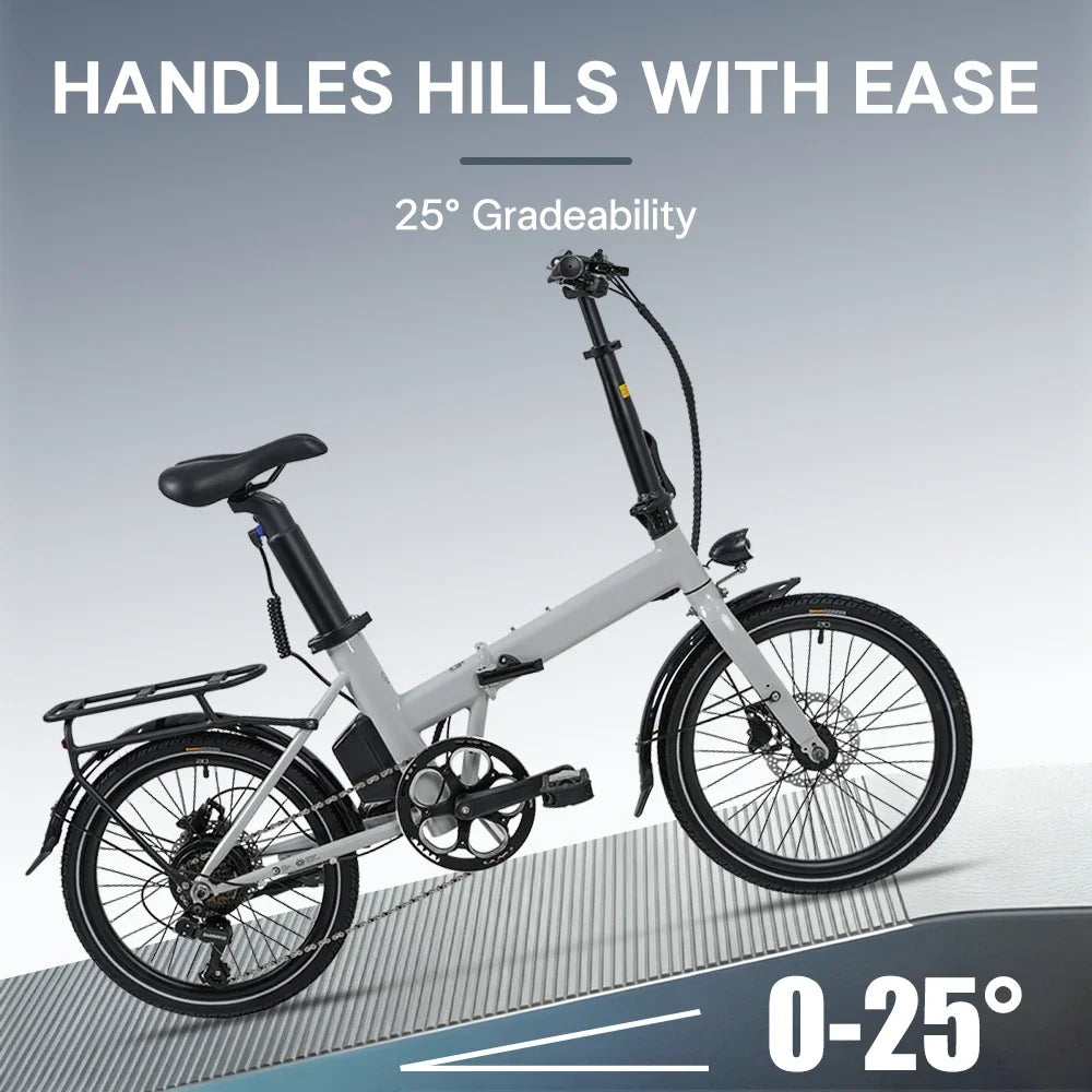 Folding Electric Bicycle 350W, 36V 8Ah/12Ah Removable Battery, 20Inch*1.75 Tires, 25Km/h, 7Speed City Commuter Travel Ebike
