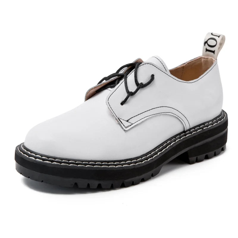 Retro Women Shoes Genuine Leather 2026 New Spring British Style Student Shoes Wild Thick Large Size 41 42 43 Ladies Oxford Shoes