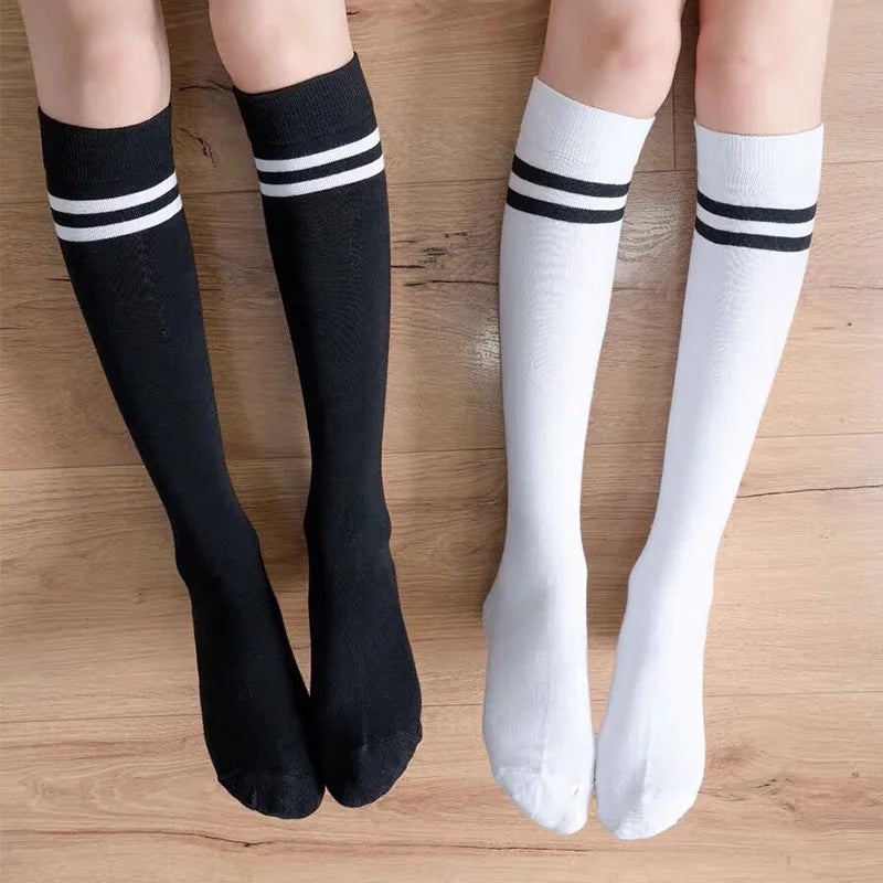 Striped Cotton Knee High Socks