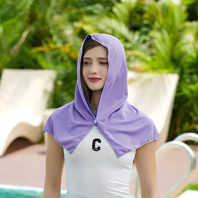 Summer Cooling Hoodie Towel Sweat-absorbent Cool Anti-UV Cycling Soft Cold Sensing Quick-drying Scarf for Fitness Hiking Fishing