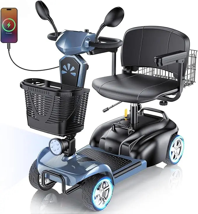 4-Wheel Electric Scooter with Dual Baskets, 350W Motor, Rotating Seat, USB Port,300Lbs, Customized