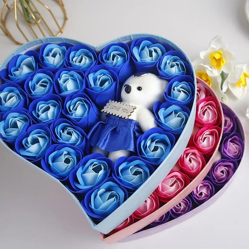 Flower Red Pink Soap Rose Love Gift Box With Bear Valentine's Day Mother's Day Anniversary Gift Wedding Party Decorations