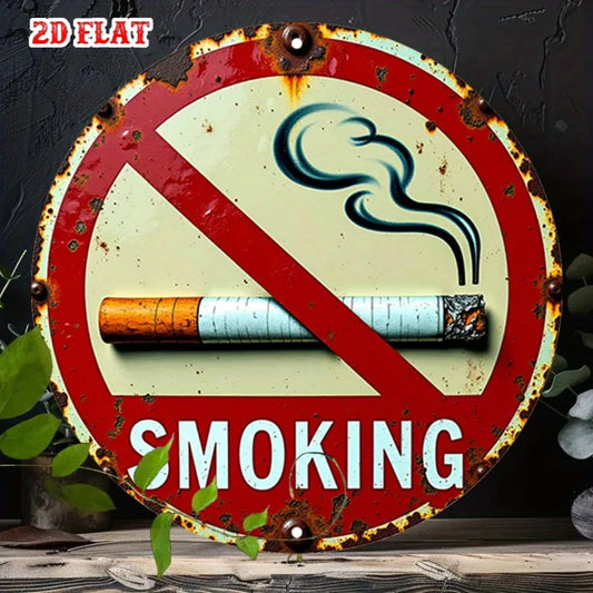 Vintage "No Smoking" Metal Tin Sign 7.8 Inch Retro Round Wall Art Decor for Home Cafe Garage