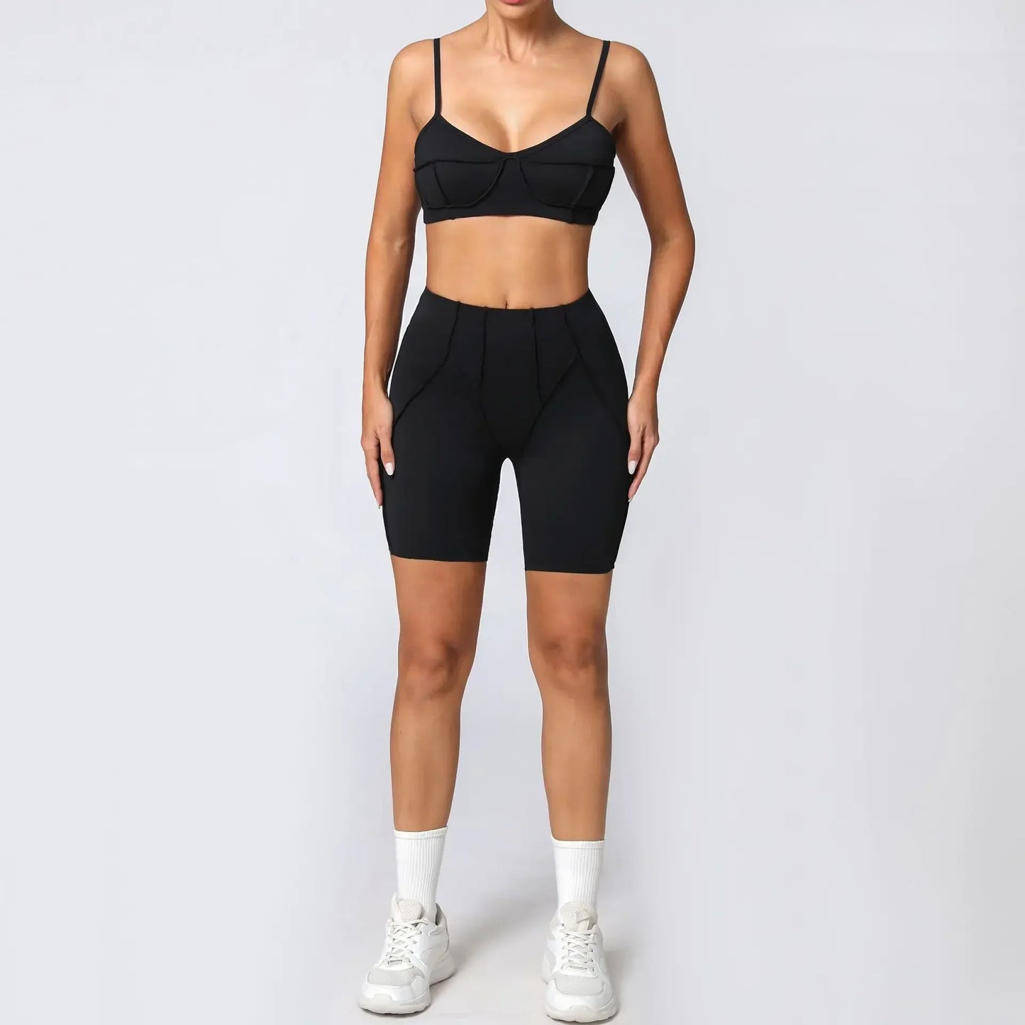 2-Piece Yoga Set – Open Back Sports Bra & High Waist Shorts