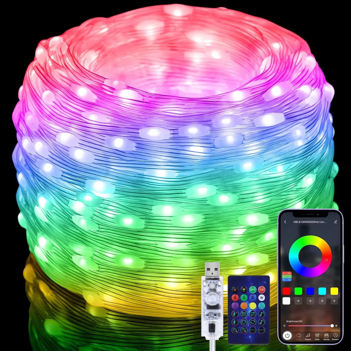 RGB IC Luces de cadena inteligentes DIY LED Luces de hadas programables WS2812B Guirnalda USB Decoración para el hogar, dormitorio, Navidad, boda