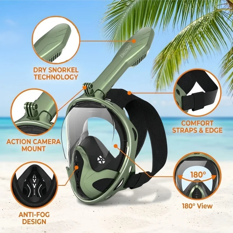 XIAOTREE New Underwater Diving Anti-Fog Full-Face Snorkeling Mask, Snorkel Breathing Mask, Safe and Waterproof
