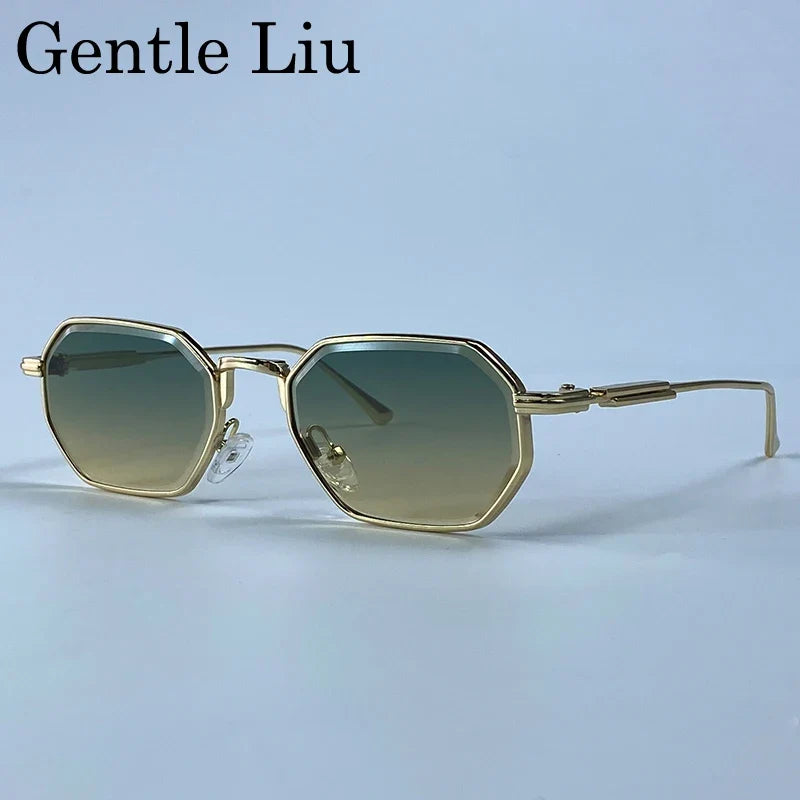 Retro Octagon Punk Sunglasses Men 2026 Luxury Designer Vintage Square Metal Frame Sun Glasses Gradient UV400 Steampunk Eyewear